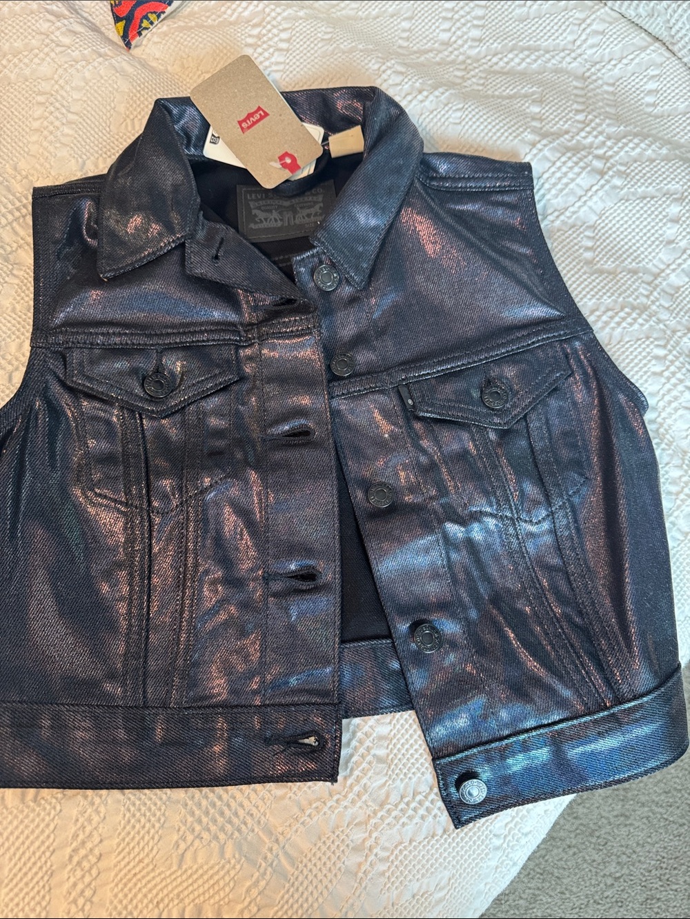 Levi's Shimmering Navy Metallic Denim Vest NWT